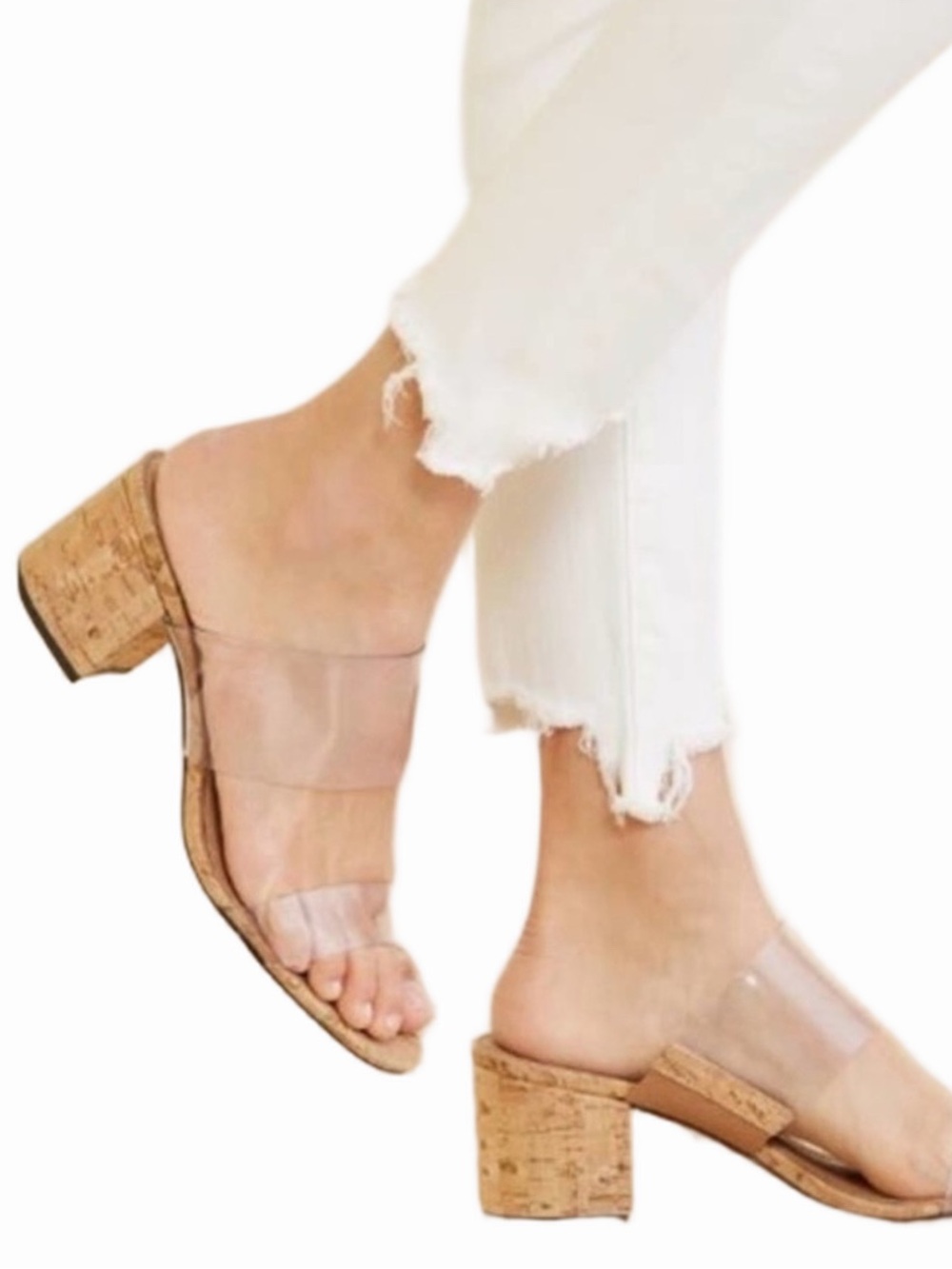 Schultz Victorie Sandal Natural Cork Pumps Clear Strap Mules Size 7 Clean Beauty